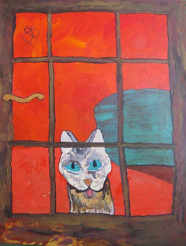 Animal Red Poster featuring the painting Break and Enter Cat by AJ Brown