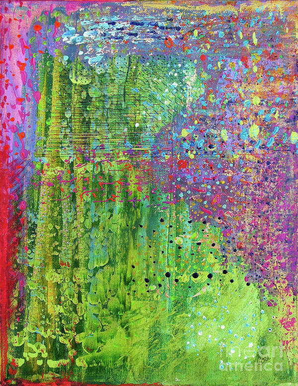 Abstract Poster featuring the painting Abstract Green and Pink by Corinne Carroll