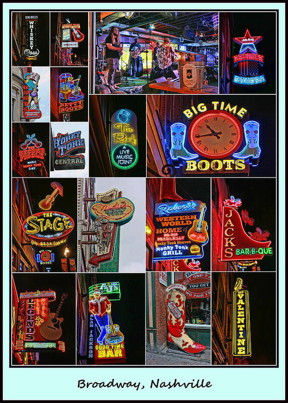 City Poster featuring the photograph Broadway, Nashville - Collage # 2 by Allen Beatty