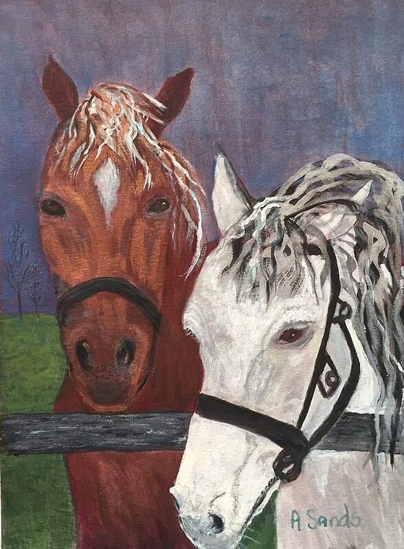 Horses Poster featuring the painting Brown and White Horses by Anne Sands