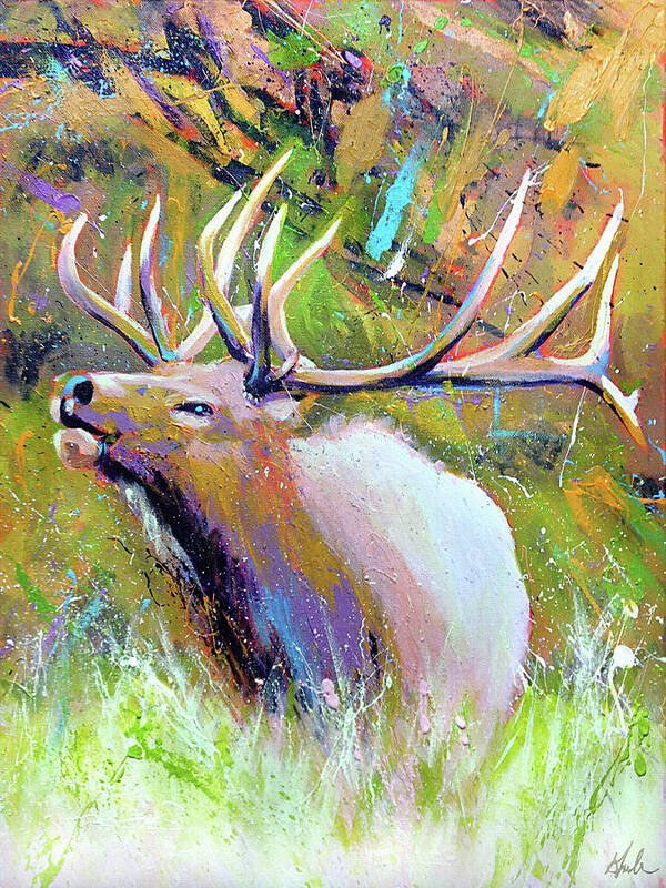 Elk Poster featuring the painting Bugling Elk by Steve Gamba