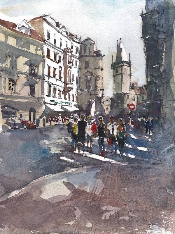 Landscape Poster featuring the painting Busy summer day in Prague by Gaston McKenzie