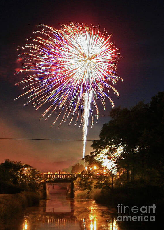 Fire Works Poster featuring the photograph Canal View of Fire Works by Paula Guttilla