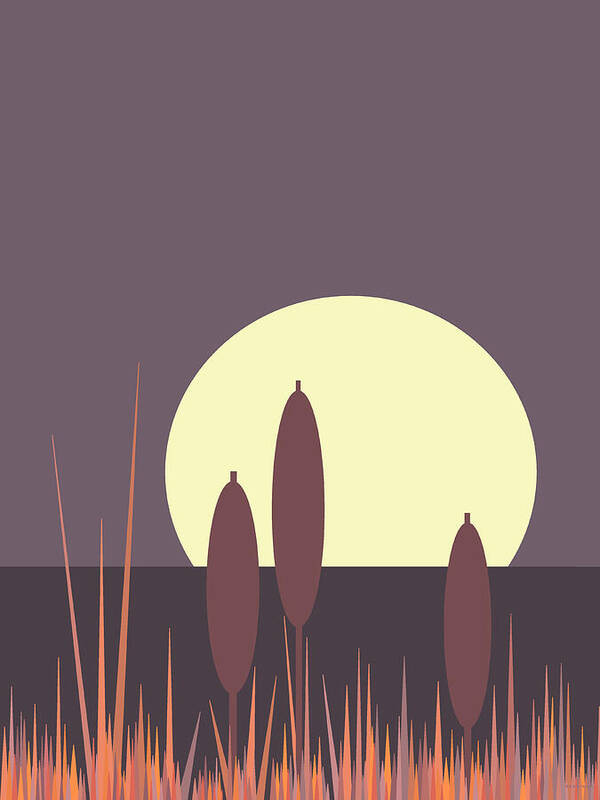 Cattails In The Moonlight Poster featuring the digital art Cattails in the Moonlight by Val Arie