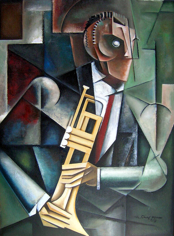 Miles Davis Jazz Trumpet Cubism Poster featuring the painting Changeling by Martel Chapman