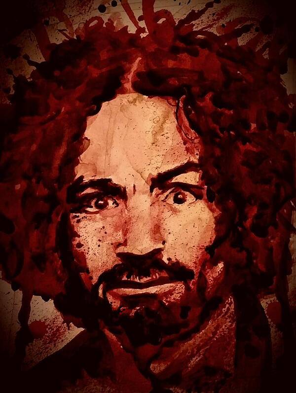 Ryan Almighty Poster featuring the painting CHARLES MANSON portrait fresh blood by Ryan Almighty