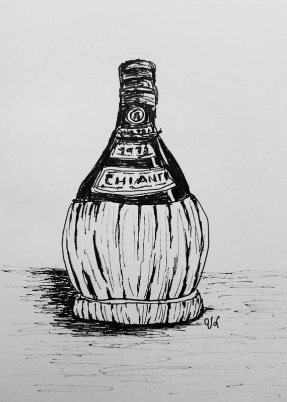 Wine Poster featuring the drawing Chianti Bottle by Victoria Lakes