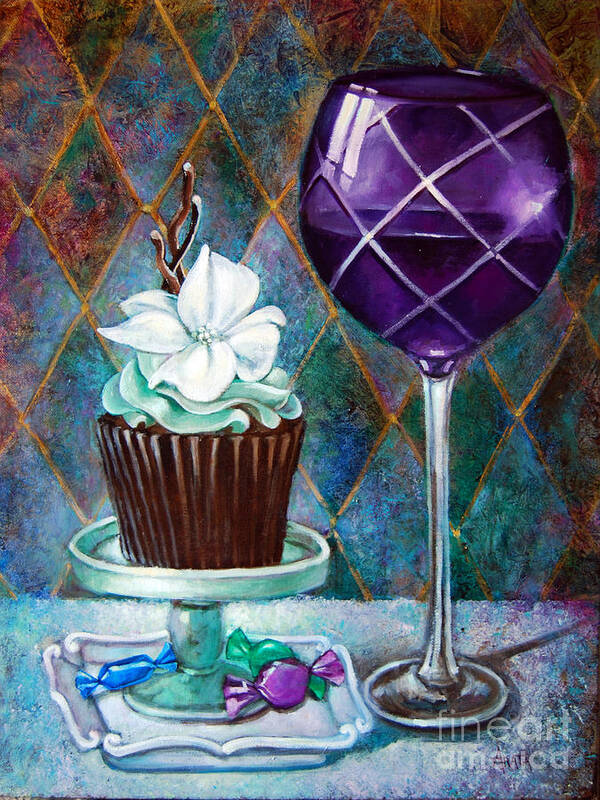 Vino Poster featuring the painting Chocolate mint Cupcake by Geraldine Arata