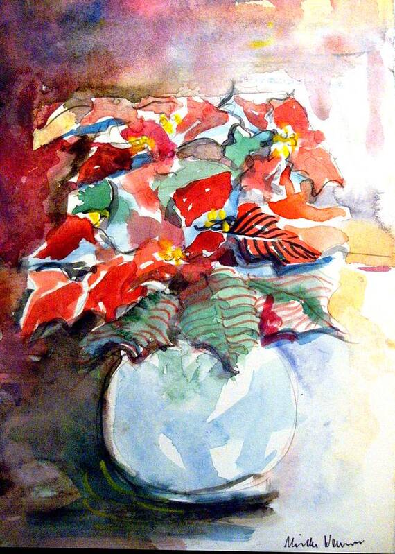 Poinsettia Poster featuring the painting Christmas Poinsettia by Mindy Newman