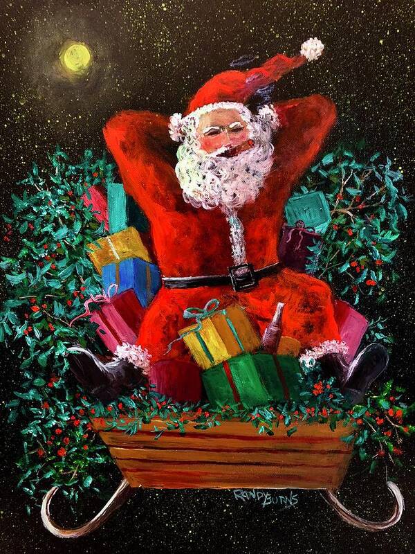 Christmas Poster featuring the painting Cigar Santa by Rand Burns