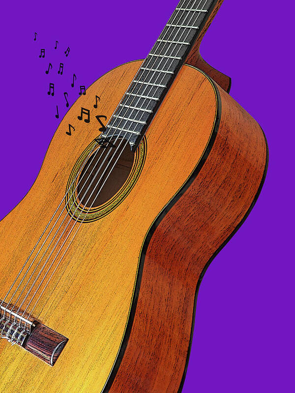 Acoustic Guitar Poster featuring the photograph Classical Guitar on Purple by Gill Billington