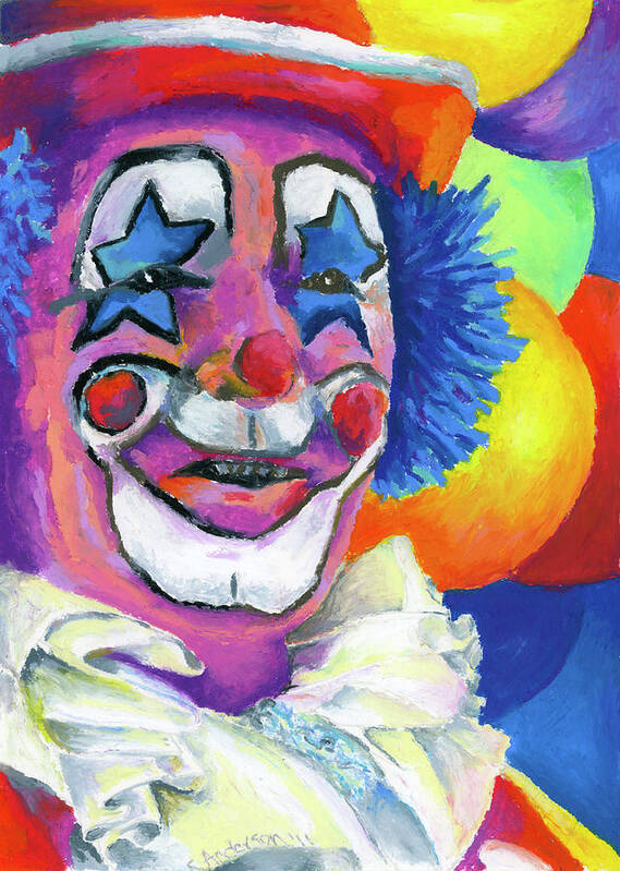 Clown Poster featuring the painting Clown with Balloons by Stephen Anderson