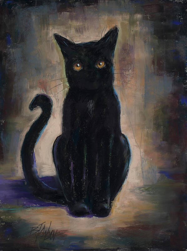 Black Cat Poster featuring the pastel Coal Train by Billie Colson