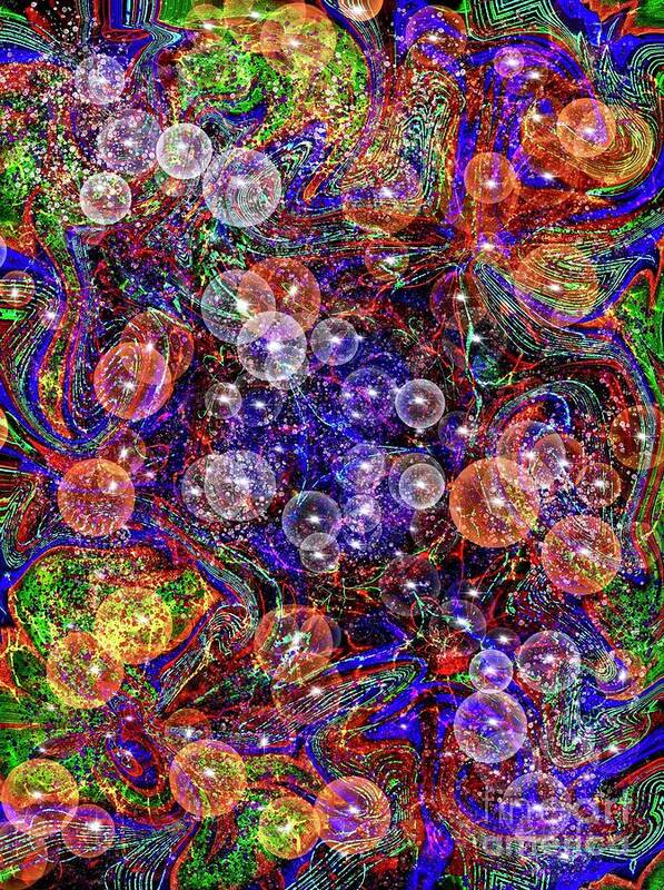 Colorful Bubbles Abstract Digital Painting Poster featuring the digital art Colorful Bubbles-Abstract by Laurie's Intuitive