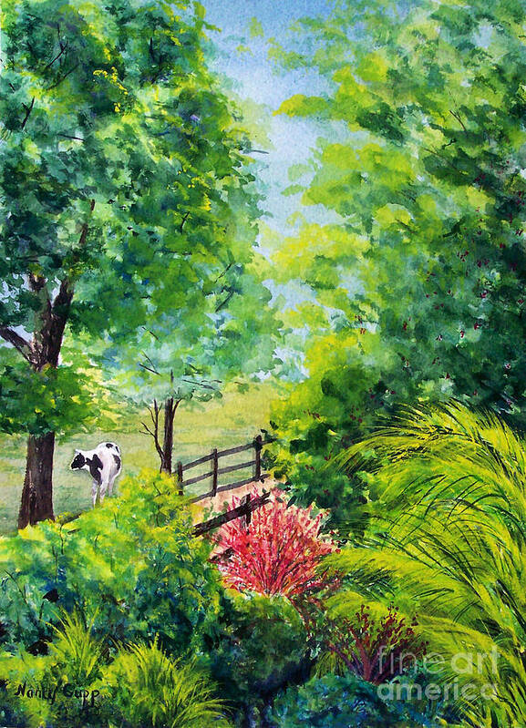 Cow Poster featuring the painting Contentment by Nancy Cupp