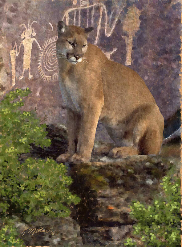 Cougar Poster featuring the pastel Cougar and the Pictographs by Kathie Miller