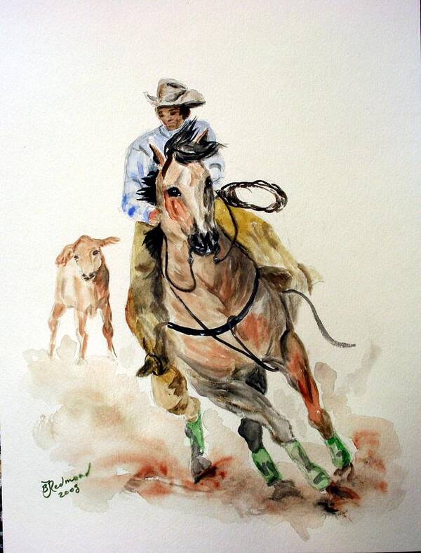 Cowboy Poster featuring the painting Cowboy by BJ Redmond
