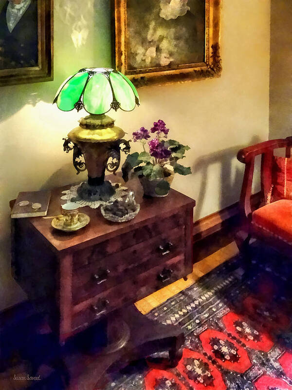 Victorian Poster featuring the photograph Cozy Parlor with Flower Petal Lamp by Susan Savad