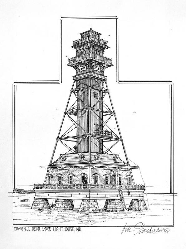 Chesapeake Bay Poster featuring the drawing Craighill Rear Range Lighthouse by Ira Shander