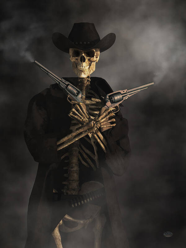 Skeleton Gunslinger Poster featuring the digital art Crossbones by Daniel Eskridge