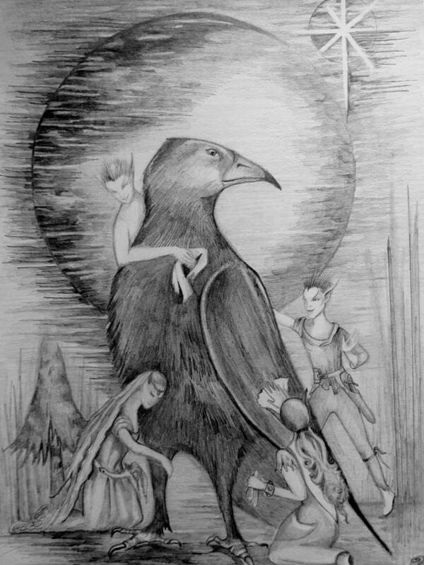 Pencil Fantasy Drawing Poster featuring the drawing Crow by Rachel Henderson