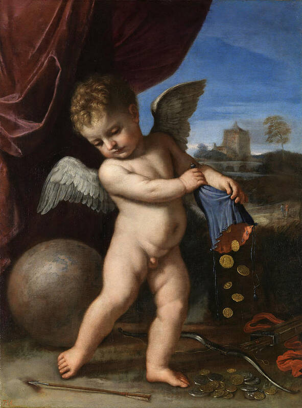 Guercino Poster featuring the painting Cupid spurning riches by Guercino