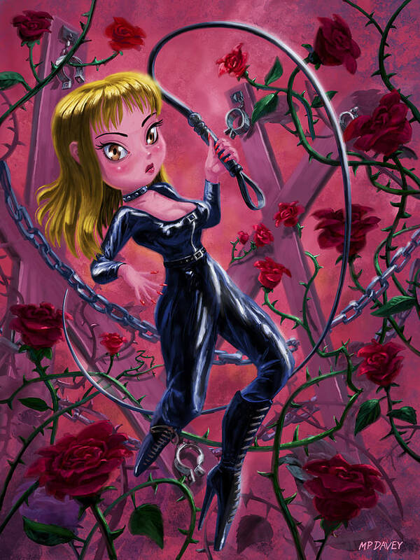 Woman Poster featuring the digital art Cute Mistress with Whip and Roses by Martin Davey