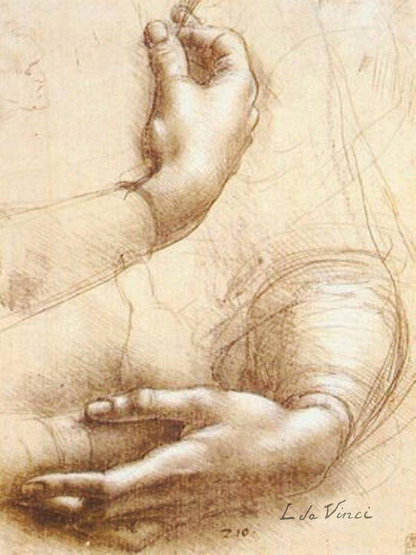 Leonardo Da Vinci Poster featuring the painting Da Vinci Study of hands by Tony Rubino