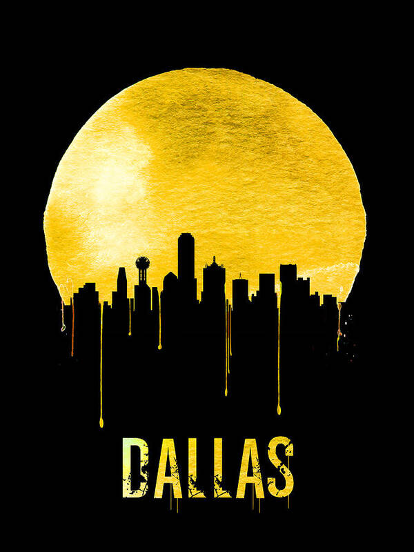 Dallas Poster featuring the digital art Dallas Skyline Yellow by Naxart Studio