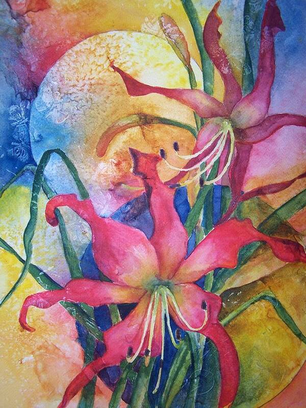 Daylilies Poster featuring the painting Daylilies in July by Sandy Collier