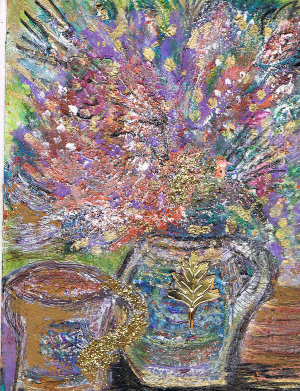 Bouquet Poster featuring the mixed media Dazzling Bouquet in Vase with Cup by Anne-Elizabeth Whiteway