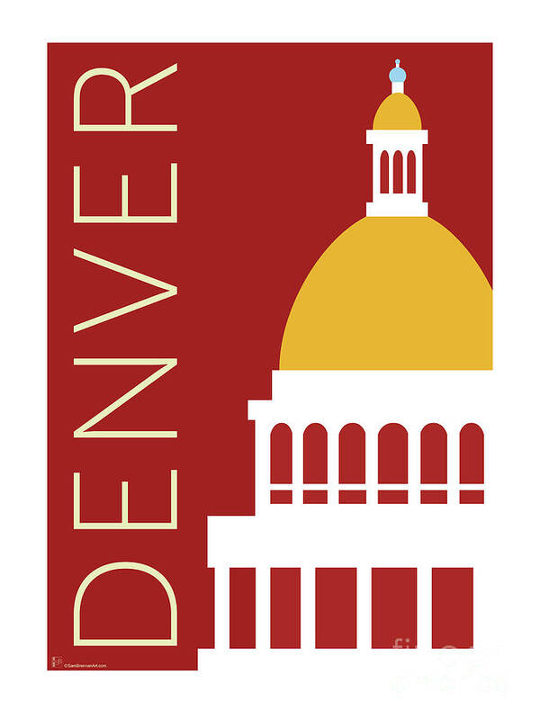 Denver Poster featuring the digital art DENVER Capitol/Maroon by Sam Brennan