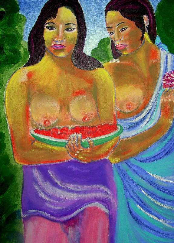 Paul Gauguin Poster featuring the painting Deux Tahitiennes by Rusty Gladdish