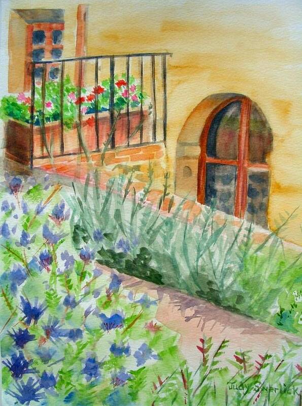 Flowers Surrounding Apartment On Vineyard Poster featuring the painting Dievole Vineyard by Judy Swerlick