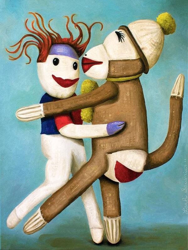 Sock Doll Poster featuring the painting Dirty Socks Dancing The Tango by Leah Saulnier The Painting Maniac