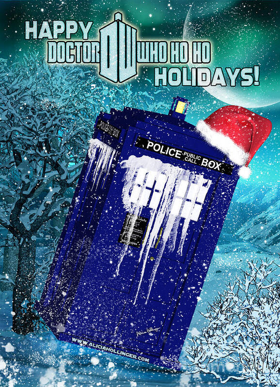 Doctor Who Poster featuring the digital art Doctor Who Tardis Holiday Card by Alicia Hollinger
