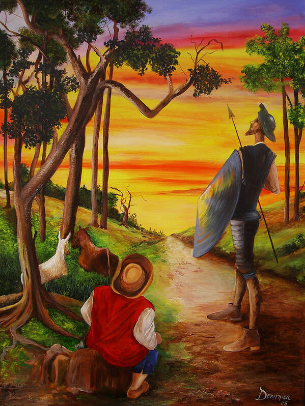 Don Quixote Poster featuring the painting Don Quixote and Sancho by Dominica Alcantara