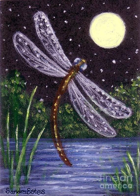 Dragonfly Poster featuring the painting Dragonfly Dreaming by Sandra Estes