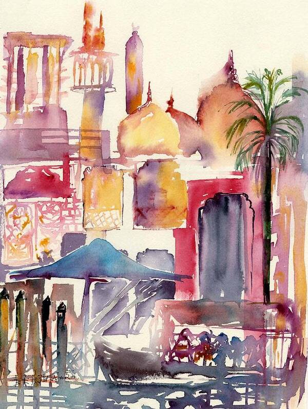 Landscape Poster featuring the painting Dubai Creekside by Beena Samuel