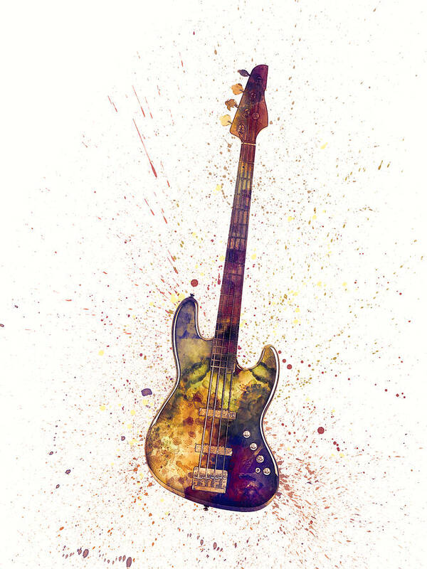 Bass Guitar Poster featuring the digital art Electric Bass Guitar Abstract Watercolor by Michael Tompsett