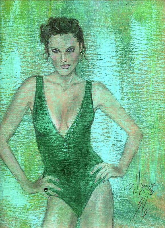 Swimsuit Poster featuring the painting Emerald Greem by PJ Lewis