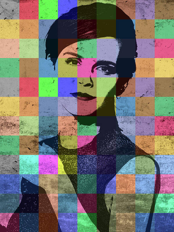 Emma Watson Poster featuring the mixed media Emma Watson Pop Art Patchwork Colorful Portrait by Design Turnpike