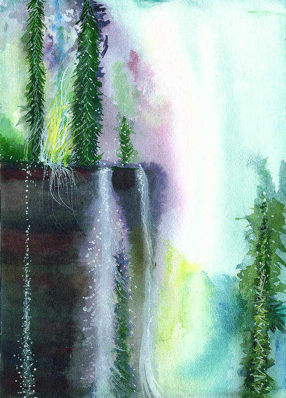 Rain Poster featuring the painting Falling waters 1 by Anil Nene