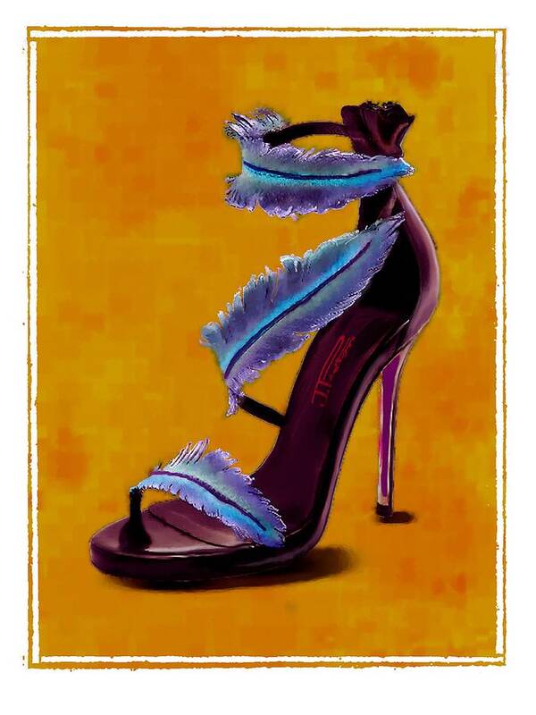 Footwear Poster featuring the painting Feathered Evening shoe by Jann Paxton