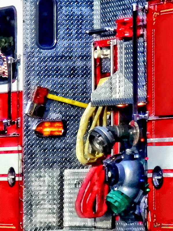 Ax Poster featuring the photograph Fire Truck With Hoses and Ax by Susan Savad