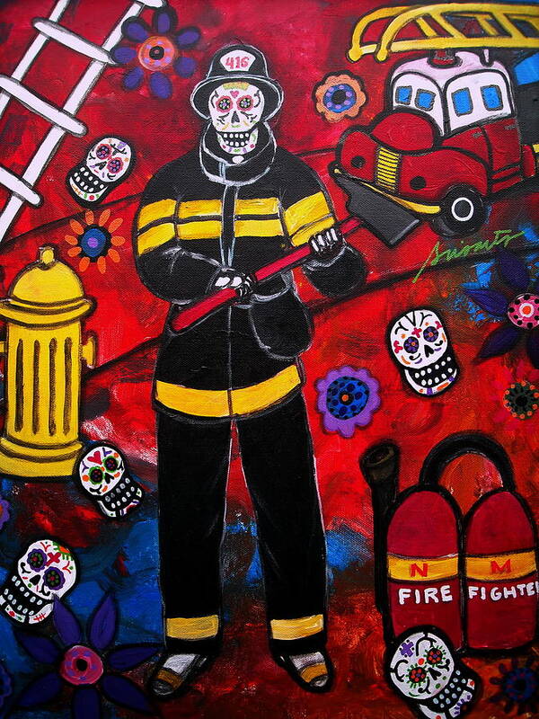 Fire Fighter Poster featuring the painting Firefighter by Pristine Cartera Turkus