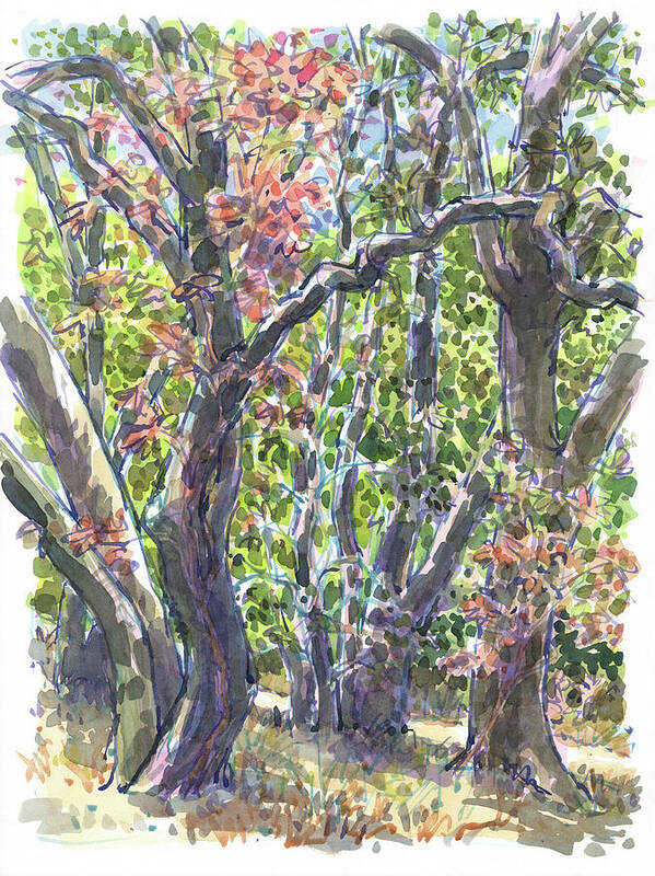 California Poster featuring the painting First fall colors in the forest by Judith Kunzle