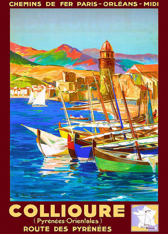 Fishing Poster featuring the painting Fishing boats in Collioure harbor by Long Shot
