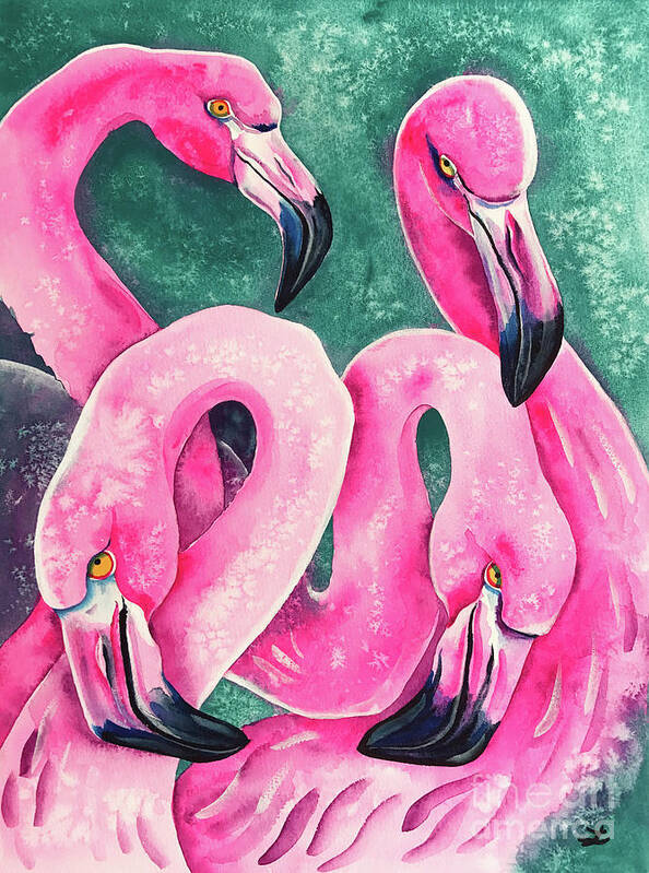 Flamingo Poster featuring the painting Flamingo Magic by Zaira Dzhaubaeva