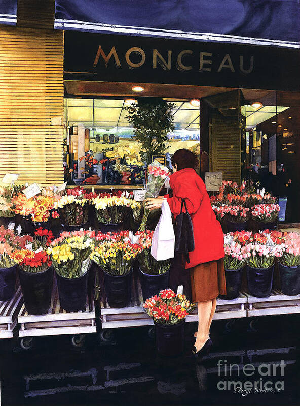 French Flower Shop. Poster featuring the painting Fleurs Monceau by Cheryl Wooten